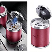 Cenicero de coche portatil con tapa desmontable inoxidable sin humo a prueba de olores y viento luz LED azul ideal para uso en vehiculos - Rojo - Ver 1