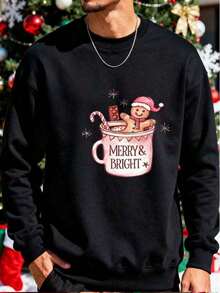 2026 Long Sleeve Tops WomenGingerbread Man In Mug Sweatshirt, Men's Christmas Holiday Sweater, Merry & Bright Festive Pullover, Gift For Christmas Enthusiasts, Winter Seasonal Fashion TopLoose And Comfortablesudaderas Para Mujer Parke Sweatshirt - 白色 - 查看 6