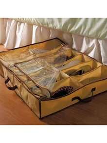 Vintage Fabric Shoe Storage Box, Underbed Storage Box, Waterproof, Dustproof, Moisture-Proof, Multi-Purpose Rectangular Shoe Rack With Transparent Window, Suitable For Kitchen, Living Room, Bedroom Storage - Beige - View 3