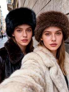 2pcs Solid Color Retro Winter Hats For Women, Faux Fur Patchwork Trapper Hats, Plush Warm Bucket Hats, Fashion Personalized High-Quality Large Circumference Thick Fisherman Caps, Ideal For Daily Casual, Outdoor, Vacation Outfits - Double Flat Top - View 5