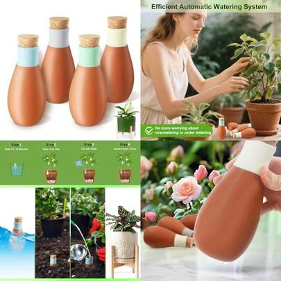 New 4 Pack Terracotta Pot Plant Watering Globes Self Watering Pots Slow Release Olla Watering Pots While Away - Self Watering Spikes For Indoor And Outdoor Plants With Easy Top Refill System