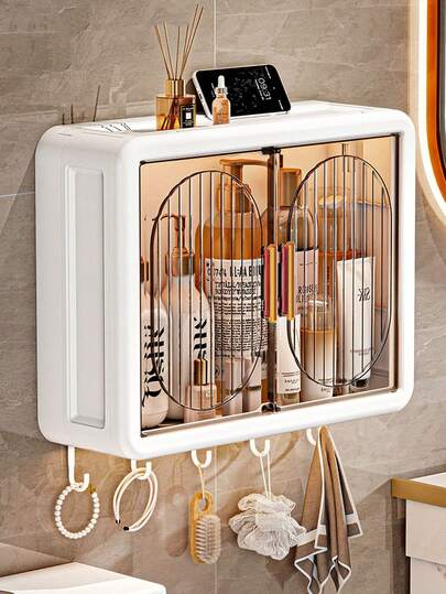 1 pièce Étagère de rangement murale multifonctionnelle avec crochets - grande capacité, convient pour ranger les assaisonnements de cuisine, les cosmétiques de salle de bain et les produits de soins de la peau
