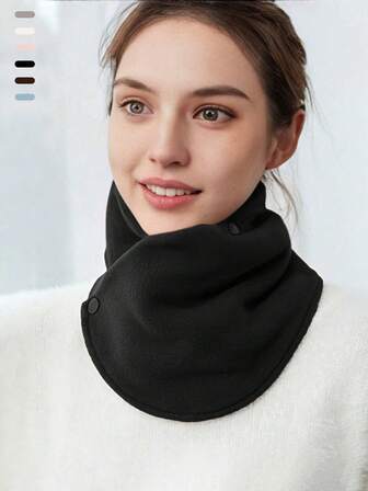 1件纯色女士冬季保暖围脖，加厚抓绒保暖围巾，防风保暖，适合秋冬季节，是送给亲朋好友的绝佳礼物