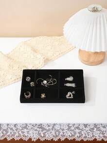 Large Capacity Velvet Jewelry Tray, Stackable Jewelry Display Stand With Separate Compartments, Suitable For Earrings, Necklaces, Bracelets, Rings, Hair Clips, Hair Bands, Etc. - Black - View 9