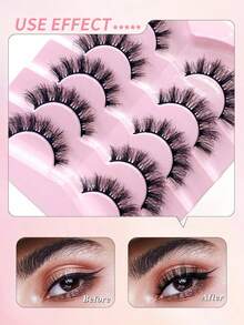 5 Pairs Of Natural Eyelashes, Fluffy False Eyelashes, Curled False Eyelashes, Soft Eyelashes, 3D Curly Eyelashes, Striped Eyelashes, False Eyelashes - Black - View 4
