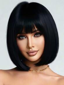 12-Inch Wine Red Bob Wig With Bangs, High Density, Versatile & Fluffy, Suitable For Women, Cosplay & Halloween - Multicolor - View 7