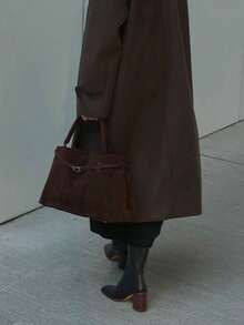 秋冬新款宽松柔软羊毛大衣，女士通勤休闲百搭优雅外套 - 咖啡棕 - 查看 6