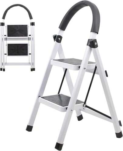 SELECTSHOP Escalera De Tijera Escalera Tubular Escalera Plegable Hecha de Acero Inoxidable Escalones Y Patas Antideslizantes Altura (2 Escalones)