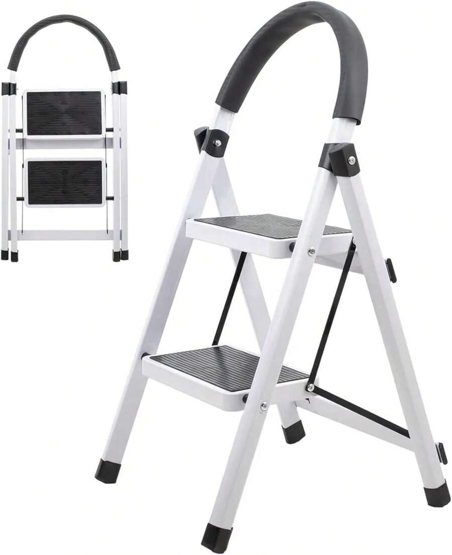 SELECTSHOP Escalera De Tijera Escalera Tubular Escalera Plegable Hecha de Acero Inoxidable Escalones Y Patas Antideslizantes Altura (2 Escalones) - 4 Escalones - Ver 1
