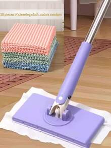1pc Mini Clip Mop With Automatic Cloth Change, 360° Rotating Head, Push-Pull Handle Design, Includes 10 Replacement Cloths, Suitable For Kitchen And Bathroom Cleaning - Multicolor - View 8