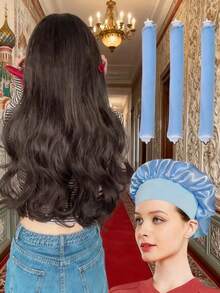 4 Pcs Heatless Hair Curler Set: 1 Wide Satin Shower Cap + 3 No-Heat Curling Rods, Damage-Free Hair Styling Tools - Multicolor - View 3