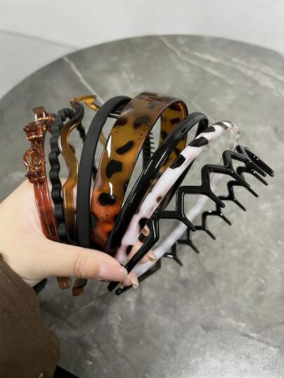 2/1 时尚宽版之字形发带，男女通用 - 塑料波浪发带，带齿梳 - 女士简约基础款大波浪发箍，经典90年代发饰，可用于洗脸、护肤、化妆、日常佩戴，发饰，礼品