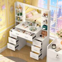 White Dressing Table Set LED Bulbs Large Mirror Vanity Make Up Desk 7 Drawers - White - View 5