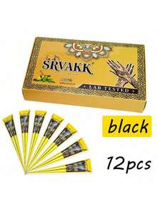 SRVAKK 3/4/12 Pcs Henna DIY Tattoo Paste, Brown/Black Temporary Henna Tattoo, Semi-Permanent Fingerprint Body Painting Ink, Waterproof Henna Tattoo Paste, Suitable For Body Painting And Various DIY Patterns. - 彩色 - 查看 15
