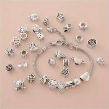 30/200pcs Fashion Metal Beads Set, Suitable For DIY Jewelry - Multi-Functional Large Hole Design, Applicable For Necklaces, Bracelets, Keychains And Phone Charms - Zinc Alloy, With Classic Patterns - Silver - View 5