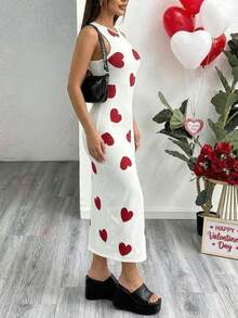 Đầm không tay dài ngang gối in hình trái tim LOVE JOYY dành cho nữ, kiểu dáng thời trang thường ngày, màu trắng ôm sát, thích hợp cho mùa xuân và mùa hè. - trắng - Xem 9