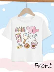 [Authorized] Disney Print Girls' Round Neck Summer T-Shirt - Soft Stretch Fabric, Ideal Birthday Gift & Daily Wear For Sports/Travel - trắng - Xem 2