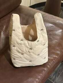 柔软蝴蝶刺绣腕包，轻巧通勤休闲手提包，适合日常使用，可爱优雅的小包 - 杏色 - 查看 3