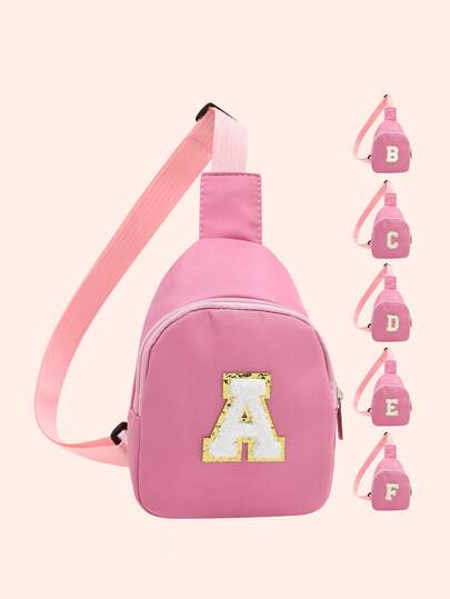 1pc Girls' Solid Color Pink 26 Letter Mini Shoulder Bag, Lightweight Portable Coin Purse, Suitable For Daily Outdoor Sun Protection