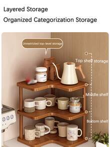1 Multifunctional Corner Shelf, Bamboo Bathroom Rack, Freestanding Desktop Storage Cabinet, Toner And Cosmetics Organizer, Desktop Stationery Office Organizer, Stylish Decor Piece. Ideal For Dorm Rooms, Homes, Schools, Offices, And Other Desktop Organization Needs. Kitchen Countertop Organizer, Coffee Station, Kitchen Storage Rack, Coffee Station Organizer. - Brown - View 9