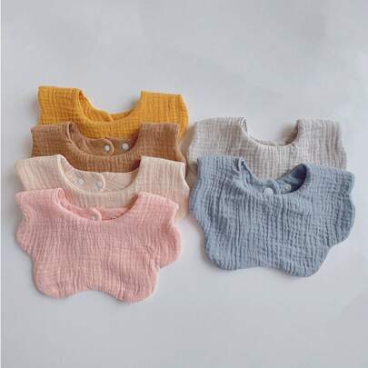 6层纱布花瓣婴儿围兜，360°防吐奶口水巾，柔软亲肤韩式纯色婴儿围兜