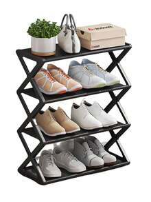 1pc 4-Tier Stackable Foldable Plastic Shoe Rack - Space-Saving X-Shaped Storage Organizer, Suitable For Entryway, Hallway, Bedroom And Dorm, Black, Easy Assembly, Durable Plastic Design, Shoe Storage Rack, Practical Shelf - Multicolor - View 2