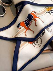 1pc Women Carriage Print Fashion Style Silk Scarf Bandana,Skinny Scarf,Head Band Ideal For Dressing Up Your Look Silk Scarves - Multicolor - View 5