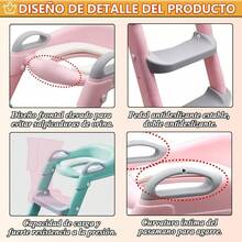 Asiento de Entrenamiento para Niños con Escalera Plegable - Taburete Infantil para Taza de Baño, Cojín de PVC, Asiento Tapizado de Entrenamiento Baño Niño, Escalera Antideslizante, Ergonómico (Gris) - Rosa, PVC - Ver 11