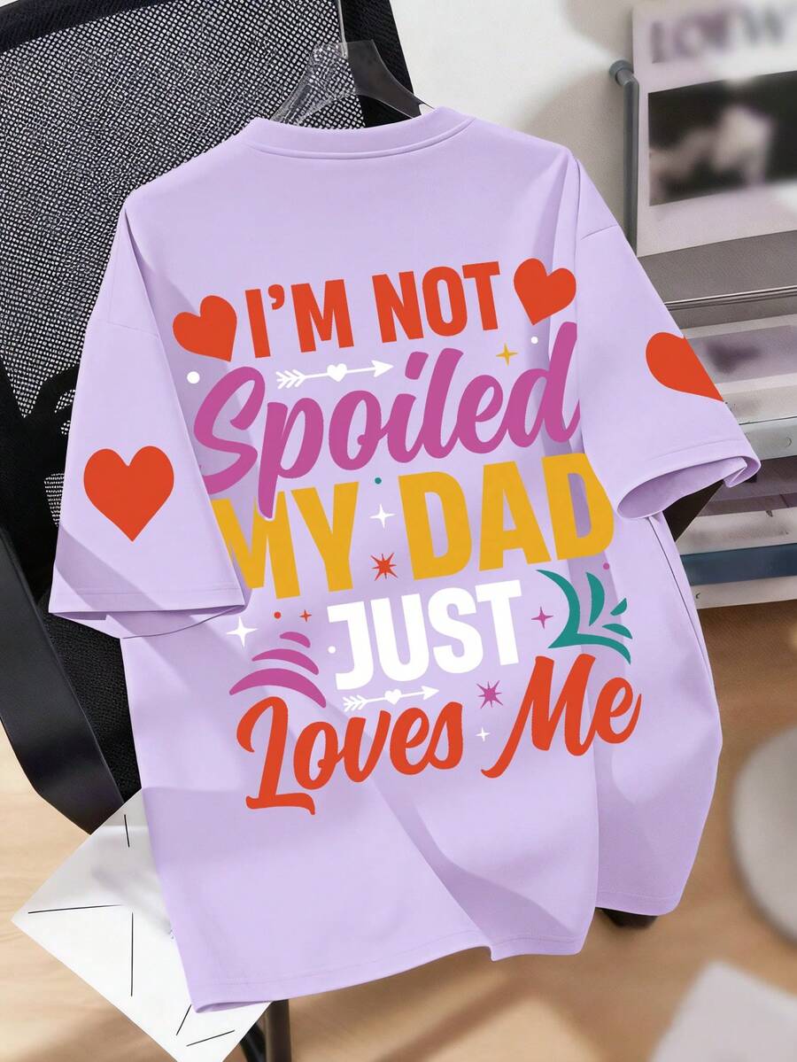 Mädchen Lässig Bunter Buchstaben & Blumen Muster Grafik Rundhals Kurzarm T-Shirt, Sommer Neuankömmling Mädchen Bekleidung - Violett - Übersicht 1