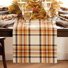 Home Fashions Russet - Mantel de algodón Tela a Cuadros para otoño/Acción de Gracias, Rectangular de 60 x 102 Pulgadas(13"x70" multi) - Multicolor - Ver 1