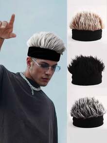 1个男女通用尖刺/纹理合成假发帽 - 耐热针织设计，逼真面部毛发，中性服装配饰，适用于主题活动、日常穿着和对温度敏感的造型（免维护） - 舒适的针织冬季帽，配有可拆卸合成毛发，用途广泛，适合所有浅米色调、嘻哈和哥特风格，男女皆宜，舒适耐用 - 彩色 - 查看 1