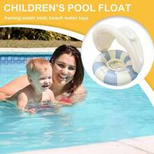 Swimming Float - Flotar con Dosel Anillo de natacin para bebs, Nadadores de bebs inflables con Dosel - Anillo de natacin Inflable Plegable Asiento de  Retro - Parasol extraíble de rayas azules - Ver 4
