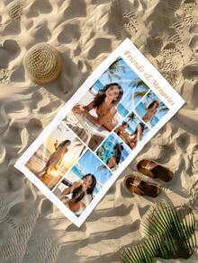 1 Customizable Photo Name Beach Towel - Soft Polyester Blend, Customizable For 6 Photos, Rectangular Swimming Pool And Beach Towel With Bright Swimsuit Print - Ideal Personalized Vacation Gift, Personalized Towel | Modern Style Towel | Quick Drying Fabric, Personalized Beach, Bath Towel