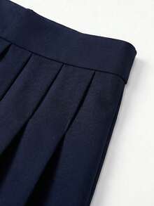 JTI Spring Fall Casual 2 Piece Outfits For Women Vertical Striped Lapel Blouse Top And Solid A-Line Pleated Skirt Set - Blue and White - View 8