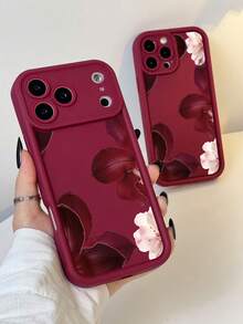 1pc Minimalist Red Floral & Pink Sakura Pattern Red TPU Material Phone Case Compatible With IPhone 17/17promax/17pro/Air/13/16E/16promax/16/15/14/12promax/13promax/11pro/14pro/15pro/12, Fashionable Protective Cover, Luxury Unisex Phone Case Compatible With Galaxy S24 Ultra/S23FE/S22/S21/S20/A52S/A15/A03 - Multicolor - View 1