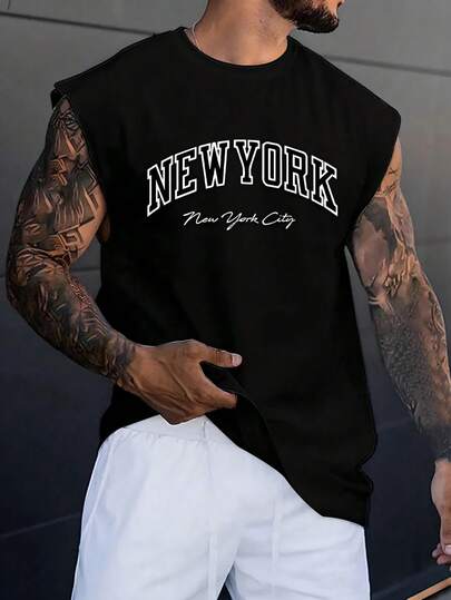 A Custom-Made Men's Stylish Printed Sleeveless Vest-Style Shirt, Featuring Wide Shoulder Straps, Fitness Top, Sleeveless Shirt, Tough Guy Style, Custom Gift