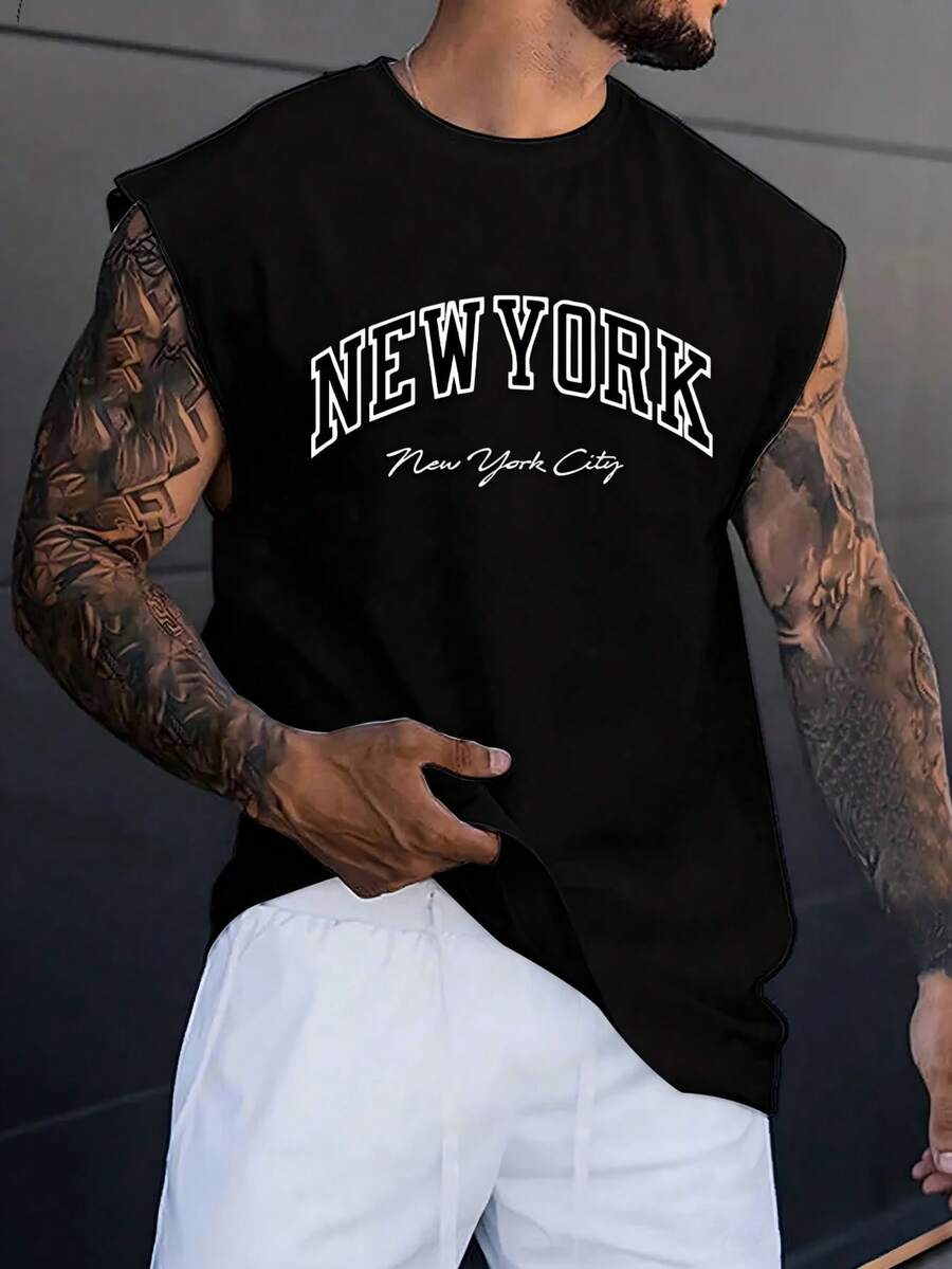 A Custom-Made Men's Stylish Printed Sleeveless Vest-Style Shirt, Featuring Wide Shoulder Straps, Fitness Top, Sleeveless Shirt, Tough Guy Style, Custom Gift