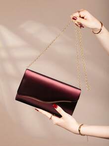 REMANLAND Luxuriöse einfarbige PU Clutch Tasche für Damen, glamouröse und modische Klappe Abendtasche mit versteckten Kartenfächern und Fächern, abnehmbarer Metall Ketten Schulter-/Umhängeband, geeignet für Partys, Galas, Veranstaltungen, Hochzeiten und ein tolles Geschenk