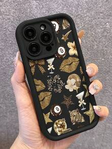 1 Peça Capa de Telefone Transparente Antiderrapante e Macia Personalizada com Estampa de Leopardo, Lábios, Estrela, Copo de Coquetel, Padrão Floral, Compatível com iPhone 11/12/13/14/15/16/17 Pro Max