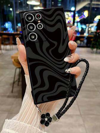 Étui de téléphone épais anti-chute avec sangle de poignet rayée peinte à bord droit perforé, compatible avec Samsung Galaxy S25/S25PLUS/S25 Ultra/A16/A36/A26/A56/A50/A12/A32/A52/A72/A51/A21S/A13/A14/S24/S24PLUS/S24Ultra,S22/A52/A53/A54/A55S23, 11/12Pro/12/12X/13/14/15/13Pro/14Pro/15Pro, Redmi 10/9/Note9/12c/Note11pro/Note8Pro