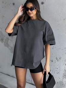 Solid Color T-Shirts, Casual Women's Shirts, Black, White, Red, Apricot Women's Tops, Tops, Casual Women's Shirts, Women's T-Shirts, Maximum Amount,Tops - Màu xám đen - Xem 2