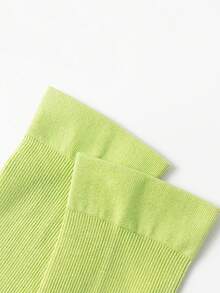 1双儿童袜子，简约纯色竖条纹，柔软舒适过膝袜 - 綠色 - 查看 5