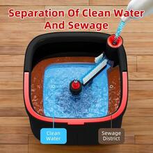 Spin Square Mop And Bucket Set With 14 Replaceable Microfiber Pads And Self Separation Dirty And Clean Water System Self Wringing 360° Rotating Mops Head For Home Floors Cleaning - 黑紅 - 查看 4