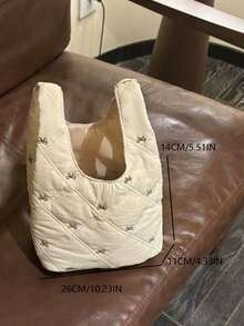 柔软蝴蝶刺绣腕包，轻巧通勤休闲手提包，适合日常使用，可爱优雅的小包 - 杏色 - 查看 10