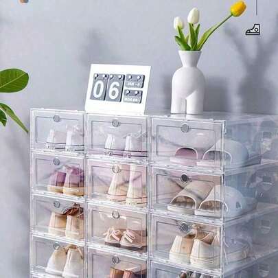 12pcs/Set Transparent Stackable Shoe Storage Boxes, Space-Saving Foldable Shoe Racks, Sports Shoes Containers, High-Quality Shoe Racks, Shoe Boxes