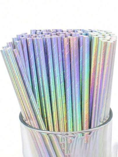 Shiny Rainbow Paper Straws, Exquisitely Crafted, Suitable For Juice, Slushie, Birthday Party, Wedding, Baby Shower Decor, And Mermaid Themed Party Supplies.