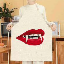 1pc Red Lip Pattern Apron, Creative And Interesting Fashionable Printed Apron, Easy-To-Clean Kitchen Cooking Apron, Creative Home Apron - Multicolor - View 3