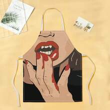 1pc Red Lip Pattern Apron, Creative And Interesting Fashionable Printed Apron, Easy-To-Clean Kitchen Cooking Apron, Creative Home Apron - Multicolor - View 14