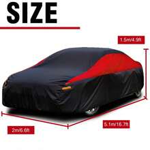 170T Car Cover With Reflective Strips, Waterproof, Snow-Proof, Dust-Proof, Durable, Scratch-Resistant, Made Of Oxford Cloth, Suitable For Various Vehicle Models, Provides Excellent All-Season Protection For Your Car - Black and Red - View 10