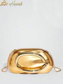 女士金色手拿包，欧美时尚金属装饰迷你盒形包，女士时尚金属质感晚宴链条包，时尚链条单肩斜挎包，完美搭配伴娘礼服，舞会金属链条手拿包，复古金属装饰盒形晚宴手拿包，晚宴手拿包，正式礼服包 - 金色 - 查看 12